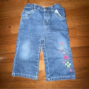 Y2K, “BT KIDS” Baby Denim Jeans with Floral Embroidery, Size 12 Months
